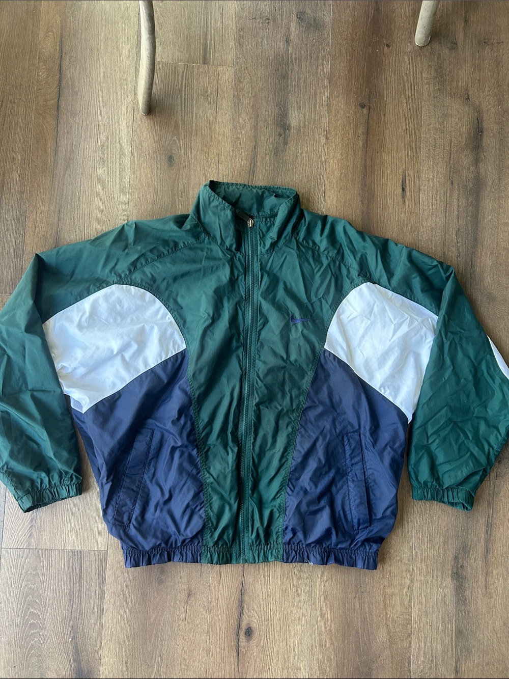 Nike vintage Dark Green Navy White Colorblock Windbreaker Jacket !! Large
